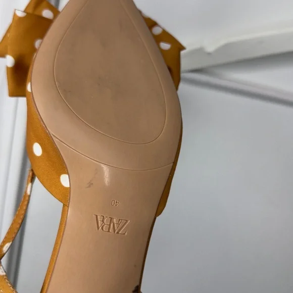 Zara Women's Brown Polka Dot Bow Flats - Picture 9 of 10